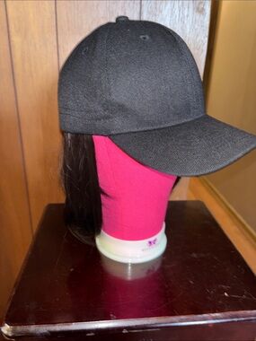 Black Baseball Hat wig with Straight Brim. Approx 6 inches in length.